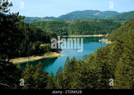 Zaovine See im Zvijezdam Berg, Tara Nationalpark, Serbien Stockfoto