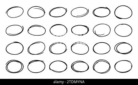 Satz von Hand gezeichneten ovalen Ellipse Kritzelvektorillustration Stock Vektor
