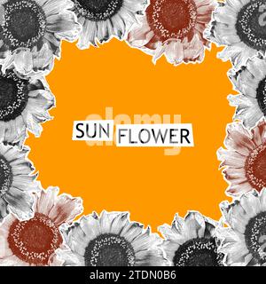 Sonnenblumen Halbton Collage Poster Vorlage Vektor Illustration Stock Vektor