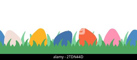 Bunte Ostereier auf Gras nahtlose Rand Vektor Illustration Stock Vektor