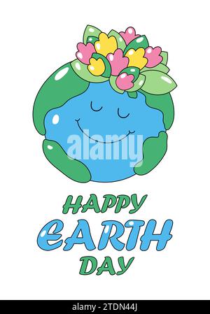 Happy Earth Day mit Erdkugel Charakter Vektor Illustration Stock Vektor