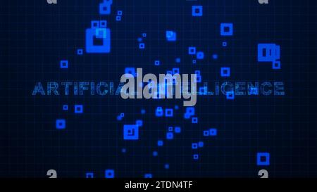 Künstliche Intelligenztexte Bewegungssimulation von Schaltlinien auf Gitterhintergrund Stockfoto