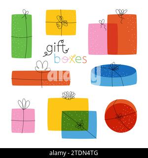 Set von Geschenkboxen präsentiert Vektorillustration Stock Vektor