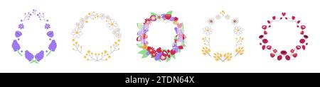 Satz von Blumenkranz naive Doodle Blumen Vektor Illustration Stock Vektor