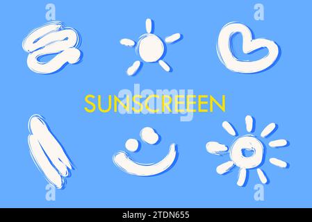 Satz von Abstrichen der Sonnenschutzcreme-Vektor-Illustration Stock Vektor