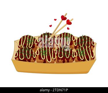 Takoyaki japanisches Streetfood in Box Vektor Illustration Stock Vektor