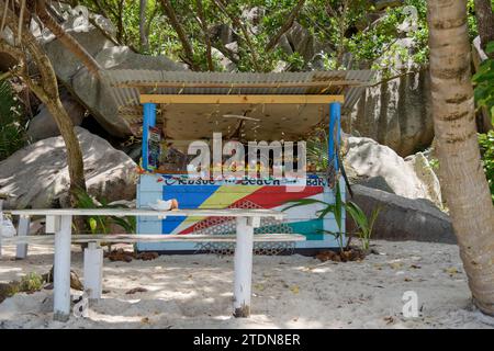 Beach Cafe Shack auf Anse Source d'Argent, La Digue Island, Seychellen. Indischer Ozean Stockfoto