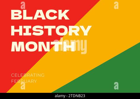 Grafisches Banner für den Monat der schwarzen Geschichte. Afroamerikanische Rechte und Kultur feiern Februar. Moderne, kreative Grußkarte. Inschrift auf rot gelb grün Farben Afro Fahnenvektor eps Hintergrund Stock Vektor