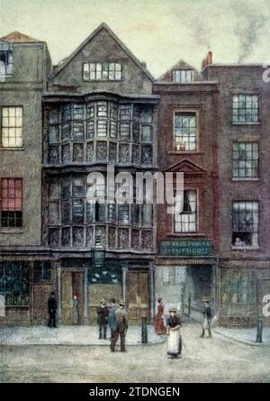 Sir Paul Pindars House, Bishopsgate Street, 1877 aus dem Buch London Vanished and Vanishing von Norman, Philip, 1842-1931, veröffentlicht 1905 in London von Adam & Charles Black Philip E Norman FSA (9. Juli 1842 bis 17. Mai 1931) war ein britischer Künstler, Autor und Antiquar. Stockfoto