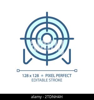 2D dünne lineare Pixel perfekt einfaches blaues Zielsymbol Stock Vektor