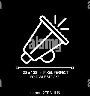 Weißes Linearsymbol mit Bullhorn für dunkles Design Stock Vektor