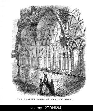 Das Kapitelhaus der Wenlock Abbey Wenlock Priory oder St. Milburga's Priory, ist ein ruiniertes Kloster aus dem 12. Jahrhundert, das sich in Much Wenlock, Shropshire befindet, aus dem Buch The Severn Valley: A Series of Sketches, deskriptive and pictorial, of the Course of the Severn: Enthält Hinweise zu seinen topographischen, industriellen und geologischen Merkmalen; mit Blicken auf seine historischen und legendären Assoziationen von Randall, John, 1810-1910 Veröffentlichungsdatum 1862 Herausgeber J. S. Tugend Stockfoto