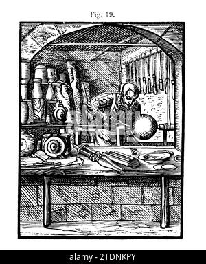 Pole Lathe aus dem 16. Jahrhundert aus dem Buch Drehen und mechanische Manipulation, das als Werk allgemeiner Referenz und praktischer Unterricht an der Drehmaschine gedacht war, und die verschiedenen mechanischen Verfolgungen gefolgt von Amateurband 4 von Charles Holtzapffel (1806–1847), veröffentlicht 1850 von der Holtzapffel Company of Tool and Drean Maker Stockfoto