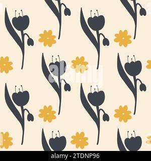 Blumenmuster im Boho-Stil, minimalistisch. Muster mit Wildblumen Stock Vektor