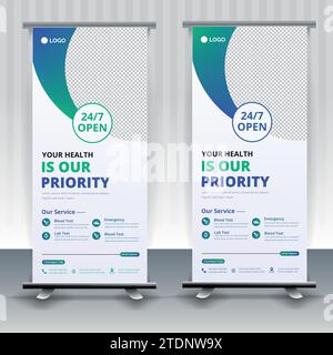 Modernes Gesundheitswesen und medizinisches Roll-up Design für Krankenhaus Arzt Klinik Dental. Stock Vektor