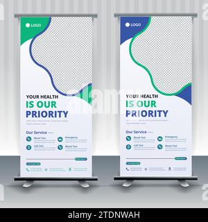 Modernes Gesundheitswesen und medizinisches Roll-up Design für Krankenhaus Arzt Klinik Dental. Stock Vektor