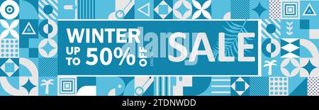 Banner zum Winterangebot. Winterangebot Textaktion mit weißem Schneeflocken-Element auf blauem Hintergrund. Vektorabbildung. Banner zum Winterangebot. Winterangebot Stock Vektor