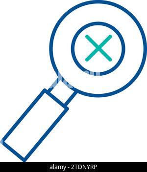Das Vergrößerungsglas weist unnötige Informationen, das Symbol für die Organisation von Geschäftsprozessen, zurück. Daten suchen und sortieren. Einfaches lineares Farbsymbol isoliert Stock Vektor