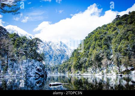 Wunderschöner See im Huerquehue Nationalpark Stockfoto