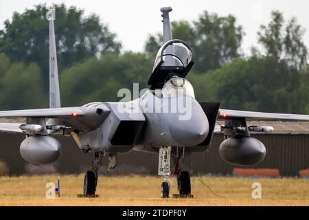 US Air Force F-15C Eagle Kampfflugzeug auf dem Luftwaffenstützpunkt Hohn während der NATO-Übung Air Defender 2023. Hohn, Deutschland - 15. Juni 2023 Stockfoto