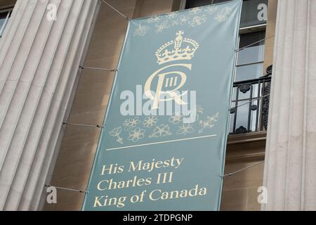 London, Großbritannien. April 2023. Ein Zeichen seiner Majestät Karl III., König von Kanada in London. Kredit: Maureen McLean/Alamy Stockfoto