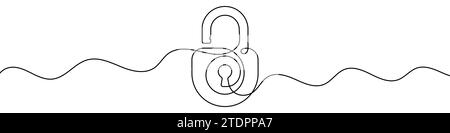 Fortlaufende bearbeitbare Linienzeichnung des Vorhängeschlosses. Hintergrund einer Zeichnung mit einer Linie. Vektorabbildung. Einzeiliges Vorhängeschloss-Symbol. Stock Vektor
