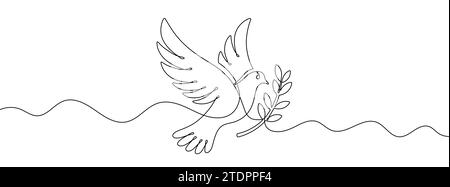 Fortlaufende editierbare Linienzeichnung der Taube mit Ast. Hintergrund einer Zeichnung mit einer Linie. Vektorabbildung. Einzeilentaube mit Ast Stock Vektor