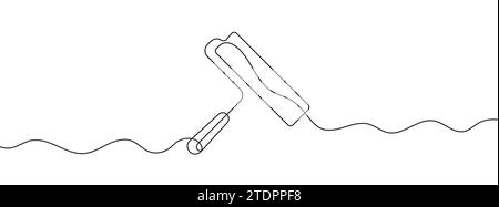 Fortlaufende bearbeitbare Linienzeichnung der Malerwalze. Hintergrund einer Zeichnung mit einer Linie. Vektorabbildung. Malerwalzensymbol in einer Zeile. Stock Vektor
