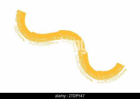 Pinselstrich malen. Handgezeichnetes Grunge-Squiggle-Element. Gelbes, weißes Symbol in flachem Stil mit geschwungenen und wellenförmigen Linien. Chaotischer Tintenpinsel für Deko Stock Vektor