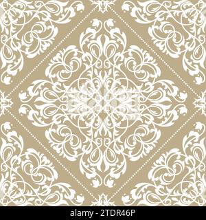 Abstraktes geometrisches Muster. Sich wiederholender nahtloser Vektorhintergrund. Beige und weiße Textur. Grafisches Blumenmuster. Stock Vektor