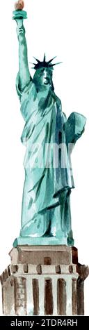 Flache Zeichnung im Aquarellstil der FREIHEITSSTATUE in NEW YORK CITY Stock Vektor