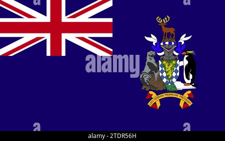 Hohe detaillierte Flagge von Südgeorgien und den südlichen Sandwichinseln. Nationale Flagge Südgeorgien und die Südsandwichinseln. 3D-Illustration Stockfoto