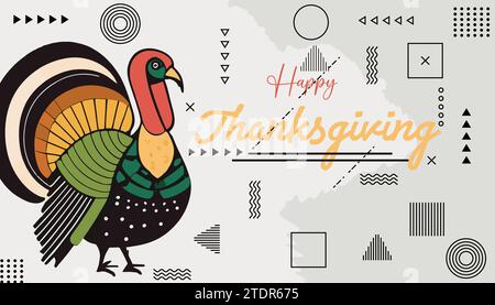 Happy Thanksgiving Day Banner mit Thanksgiving türkei. Vektorabbildung Stock Vektor