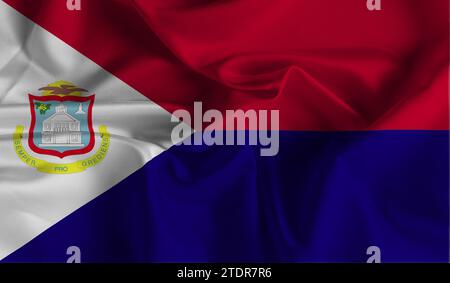 Hohe detaillierte Flagge von Saint Martin. Nationale Saint-Martin-Flagge. 3D-Abbildung. Stockfoto