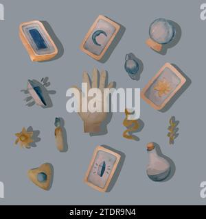 Vektorisolierte Darstellung des Layouts der Tarotkarte. Weissagung auf Karten. Vorhersage der Zukunft. Stock Vektor