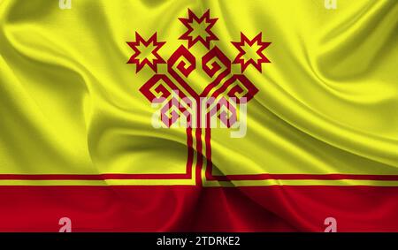 Hohe detaillierte Flagge von Tschuvashia. Nationale Tschuvashia-Flagge. 3D-Abbildung. Stockfoto