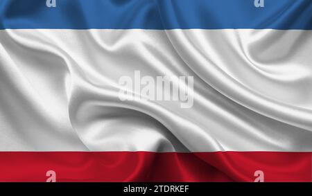 Hohe detaillierte Flagge der Krim. Nationale Flagge der Krim. 3D-Abbildung. Stockfoto