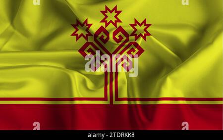 Hohe detaillierte Flagge von Tschuvashia. Nationale Tschuvashia-Flagge. 3D-Abbildung. Stockfoto