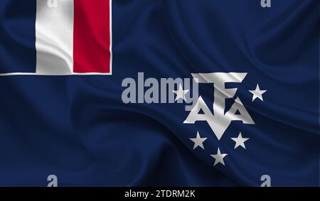 Hohe detaillierte Flagge französischer Süd- und Antarktisgebiete. Nationale französische Flagge für südliche und antarktische Länder. 3D-Abbildung. Stockfoto