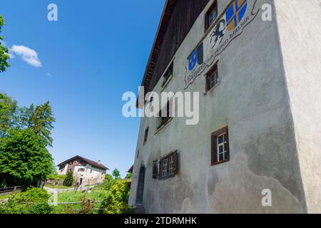 Maienfeld: Heididörfli (Heididorf) im Weiler Rofels, Rathausstall (altes Rathaus und Schule) in Bündner Herrschaft, Graubünden, Schweiz Stockfoto