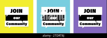 Treten Sie unserer Community bei. Treten Sie dem Team bei. Ein Satz quadratischer Poster für die Rekrutierung. Gebrauchsfertige Einladung Stock Vektor