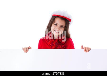 Kleines Mädchen mit einem weihnachtsmannhut Stockfoto