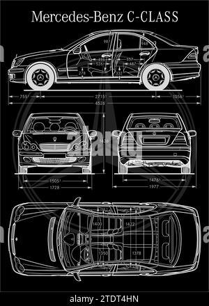 Mercedes Benz C-Klasse 2005-Bauplan Stock Vektor