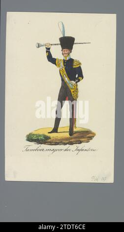 Tamboer Major der Infanterie, 1835 - 1850 Tamboer Major der Infanterie, zu Fuß. Teil einer Serie von 157 Einzelzeitschriften mit niederländischen Militäruniformen in den Jahren 1830–1832. Druckerei: Netherlandsprinter: Utrecht Papier Ein Tamboer Major der Infanterie, zu Fuß. Teil einer Serie von 157 Einzelzeitschriften mit niederländischen Militäruniformen in den Jahren 1830–1832. Druckerei: Niederlandsprinter: Utrecht-Papier Stockfoto