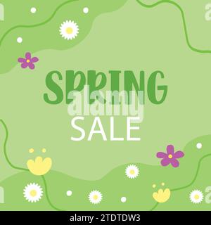 Frühlingsverkauf Flyer helle Blumenillustration für Shop. Natürliches grünes Konzept für Banner. Stock Vektor