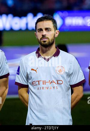 Bernardo Silva aus Manchester City vor dem Halbfinalspiel der FIFA Fussball-Weltmeisterschaft Saudi Arabien 2023 im King Abdullah Sports City Stadium in Jeddah. Bilddatum: Dienstag, 19. Dezember 2023. Stockfoto