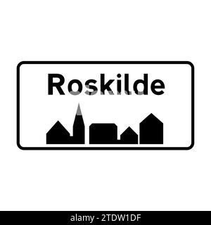 Straßenschild Roskilde City in Dänemark Stockfoto