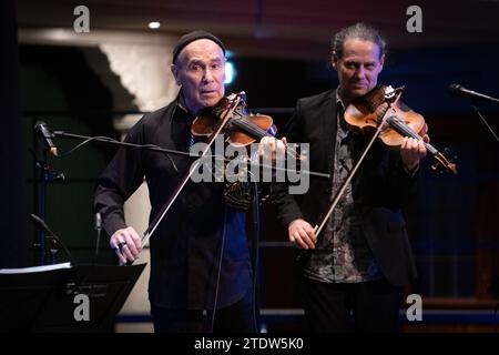 Der Geiger, Bassist und Gitarrist Georgi Gogow, bekannt aus der legendären Band City, musiziert in einer neuen Konzertreihe mit dem Pianisten, Sänger und Komponisten Thomas Putensen. Beide Künstler treffen sich zu einer bemerkenswerten Mischung aus Klassik, Balkanfolk, Pop und Rock. Diese Stilelemente werden zu einem Spiel zwischen romantischer Klavierballade und elegantem Gitarrenklang mit Orgelimprovisationen von Barock bis Jazz verschmolzen. Die gesungenen Lieder des Greifswalders Thomas Putensen erinnern dabei ein wenig an Gilbert Becaud und Manfred Krug und mischen den Sound des Nordens m Stockfoto