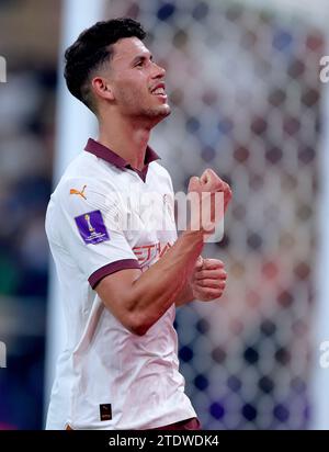 Matheus Nunes aus Manchester City feiert beim Halbfinalspiel der FIFA Fussball-Weltmeisterschaft Saudi-Arabien 2023 im King Abdullah Sports City Stadium in Dschiddah. Bilddatum: Dienstag, 19. Dezember 2023. Stockfoto