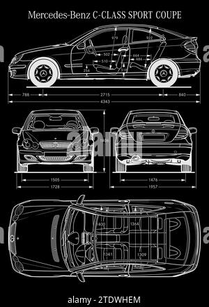 Mercedes Benz C-Klasse Sport Coupé 2005-Bauplan Stock Vektor